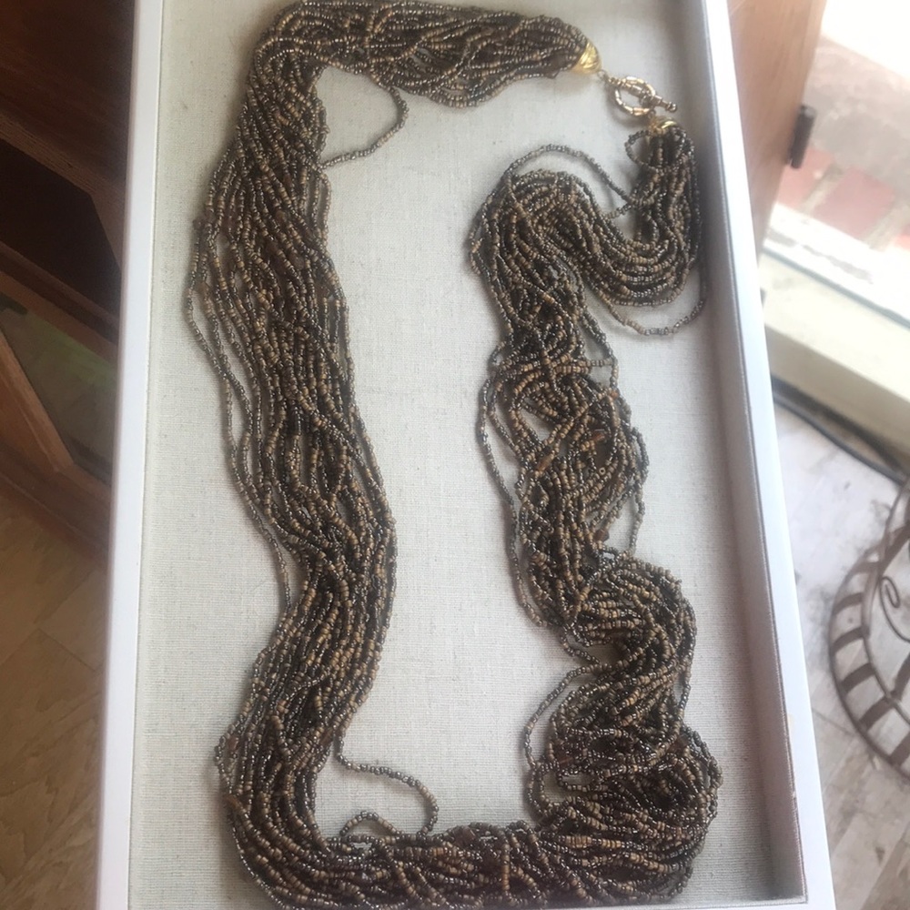 Long seed bead multi strand necklace